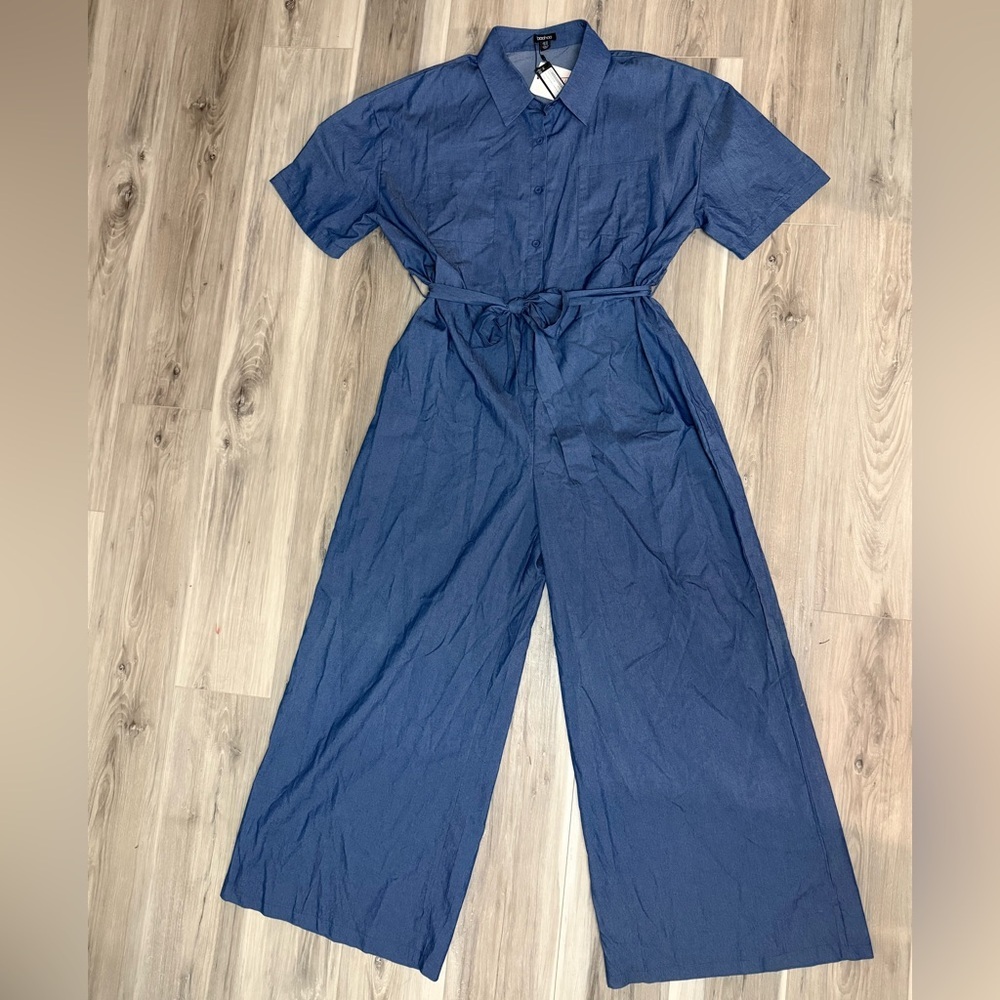 Boohoo Plus Blue Wide Leg Jumpsuit